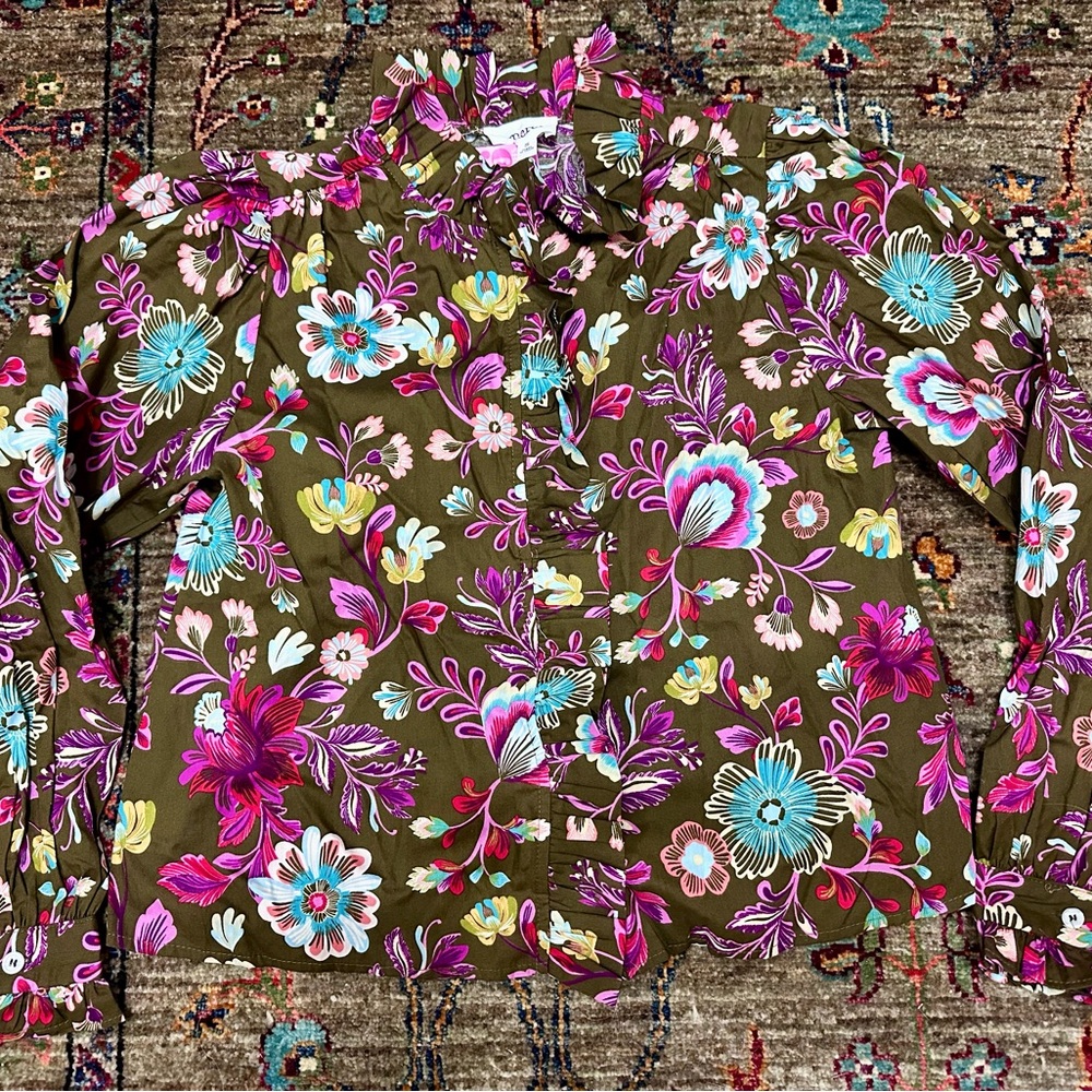 Floral Print Ruffled Button Down Shirt
